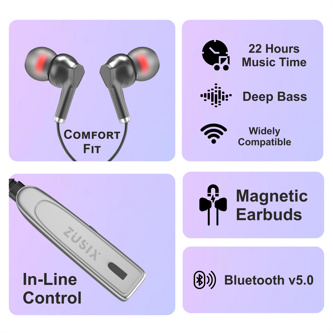 Zusix ZXD-03 with 22 Hours Music Time In-Ear Wireless Neckband v5.3 Bluetooth Headset