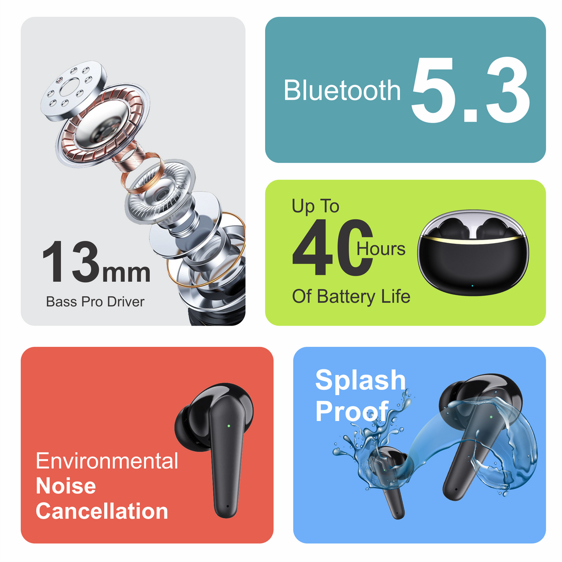 Zusix EchoPods 225 with 40 Hours Music Time True Wireless Bluetooth