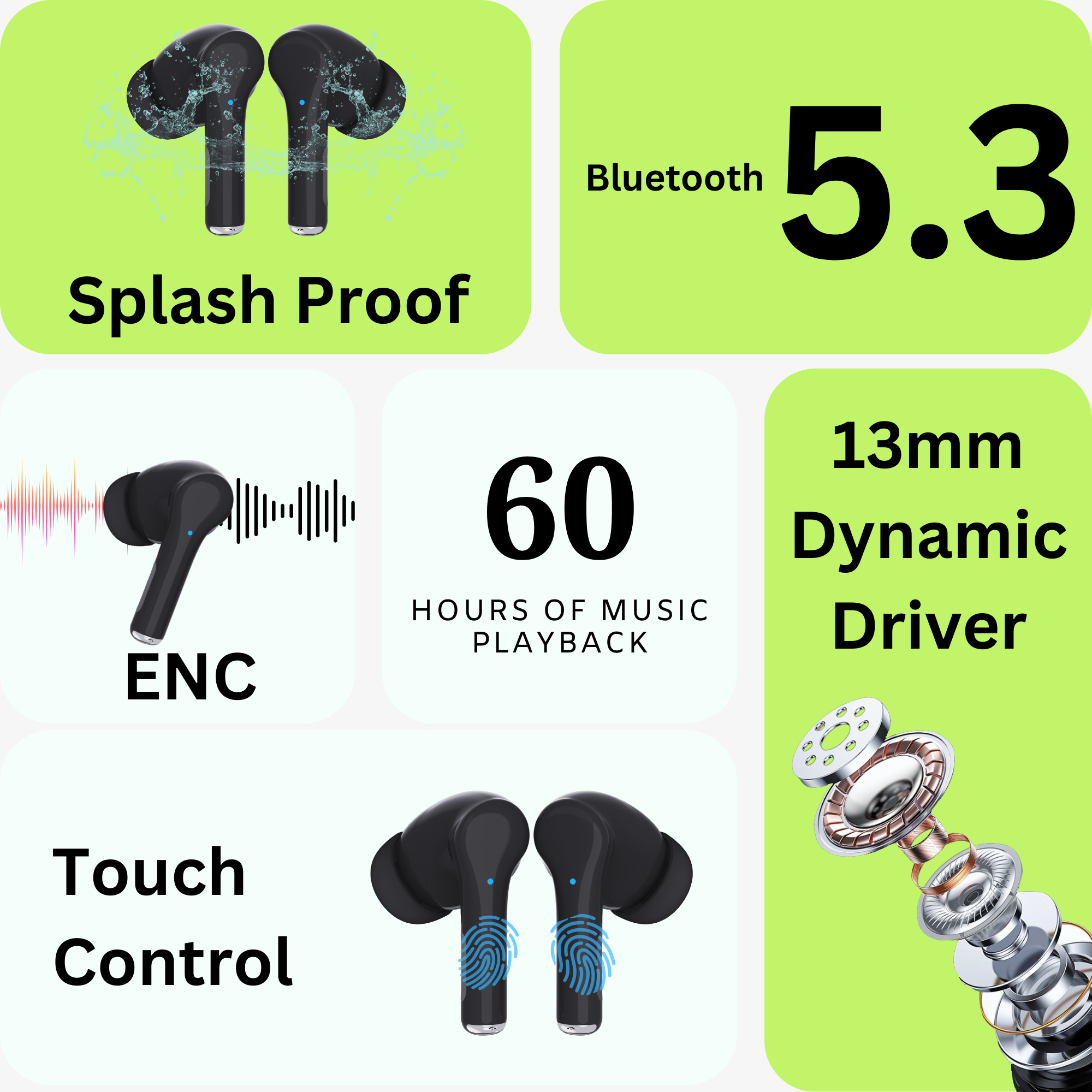 Zusix LuxPods 55 TWS Earbuds with 60H Playtime, Deep Bass, HD Mic with ENC Bluetooth
