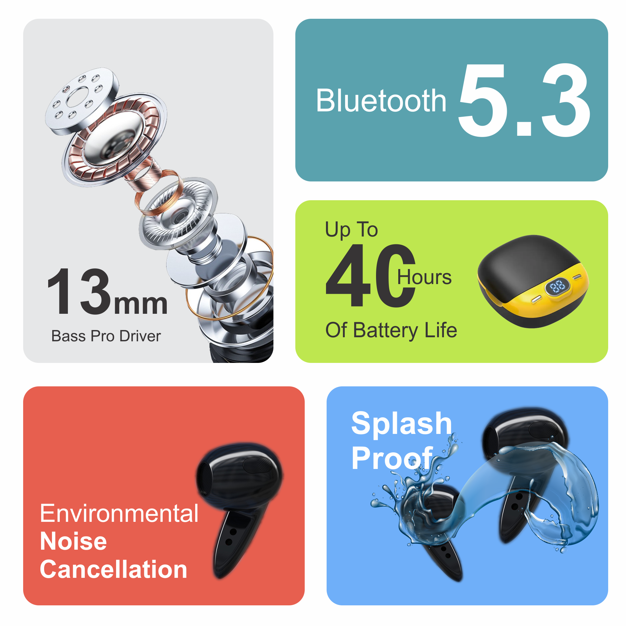 Zusix EchoPods 175 with 40 Hours Music Time True Wireless Bluetooth