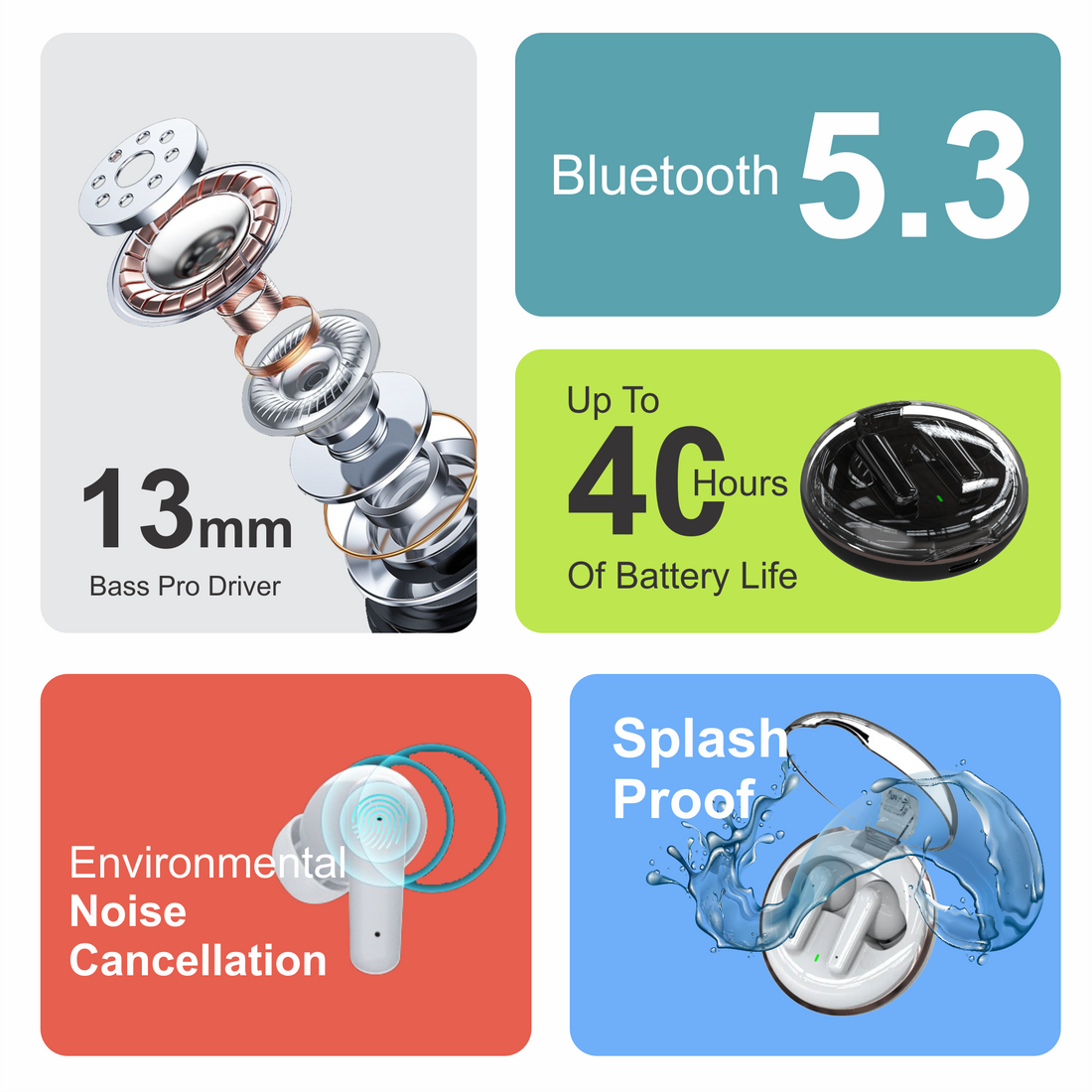 Zusix EchoPods 125 with 40 Hours Music Time True Wireless Bluetooth