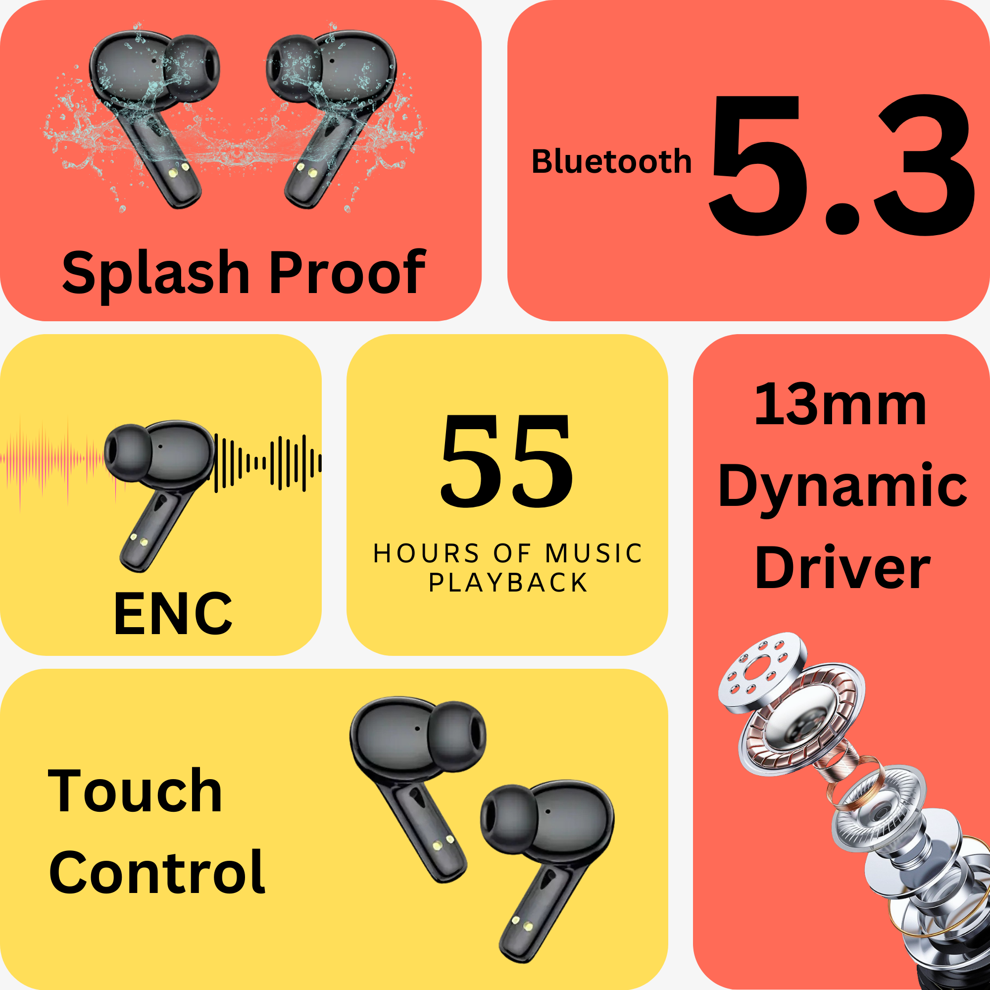 Zusix AuraPods 245 Truly Wireless Earbuds (TWS) with 55H Playtime, Deep Bass Bluetooth