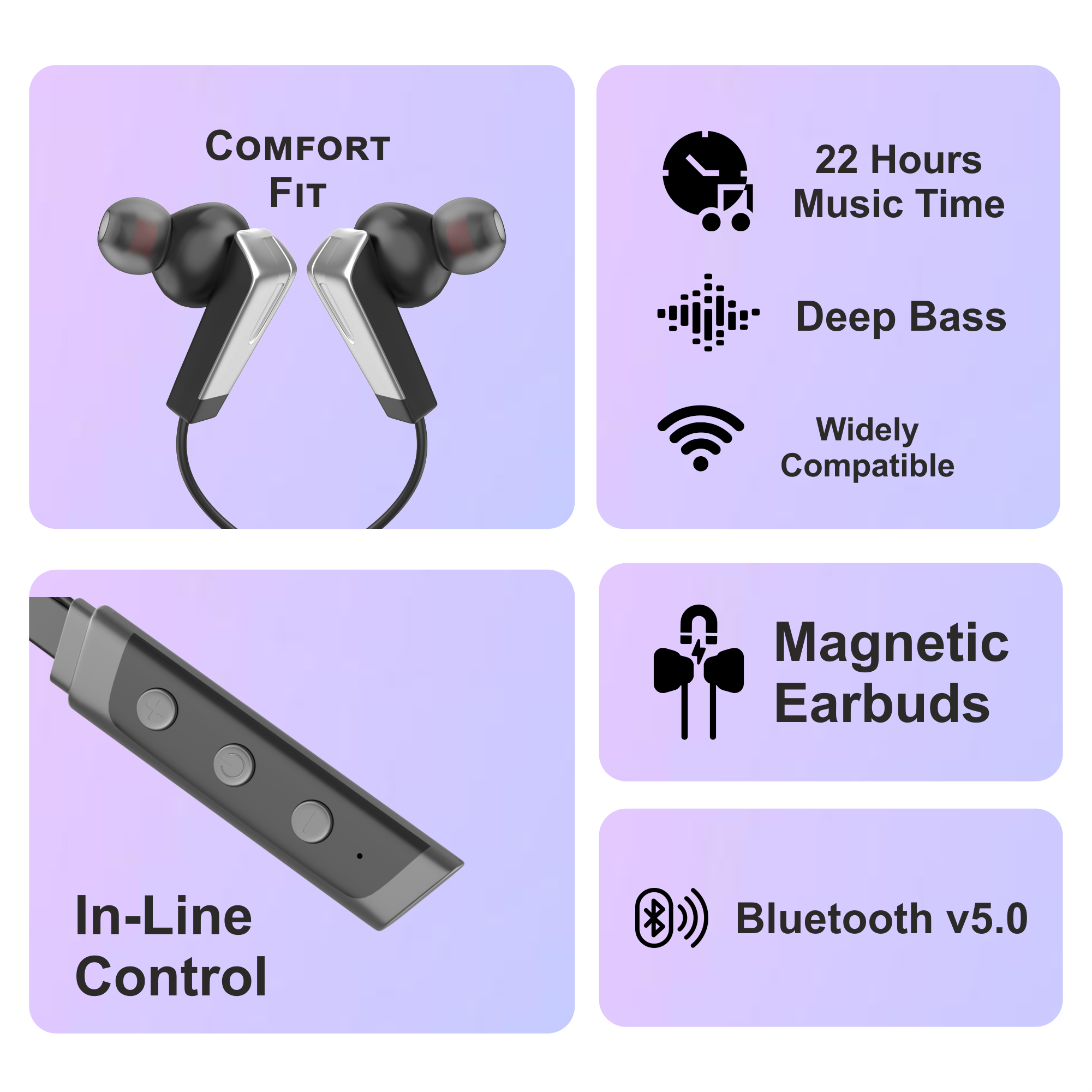 Zusix ZXD-06 with 22 Hours Music Time In-Ear Wireless Neckband v5.3 Bluetooth Headset
