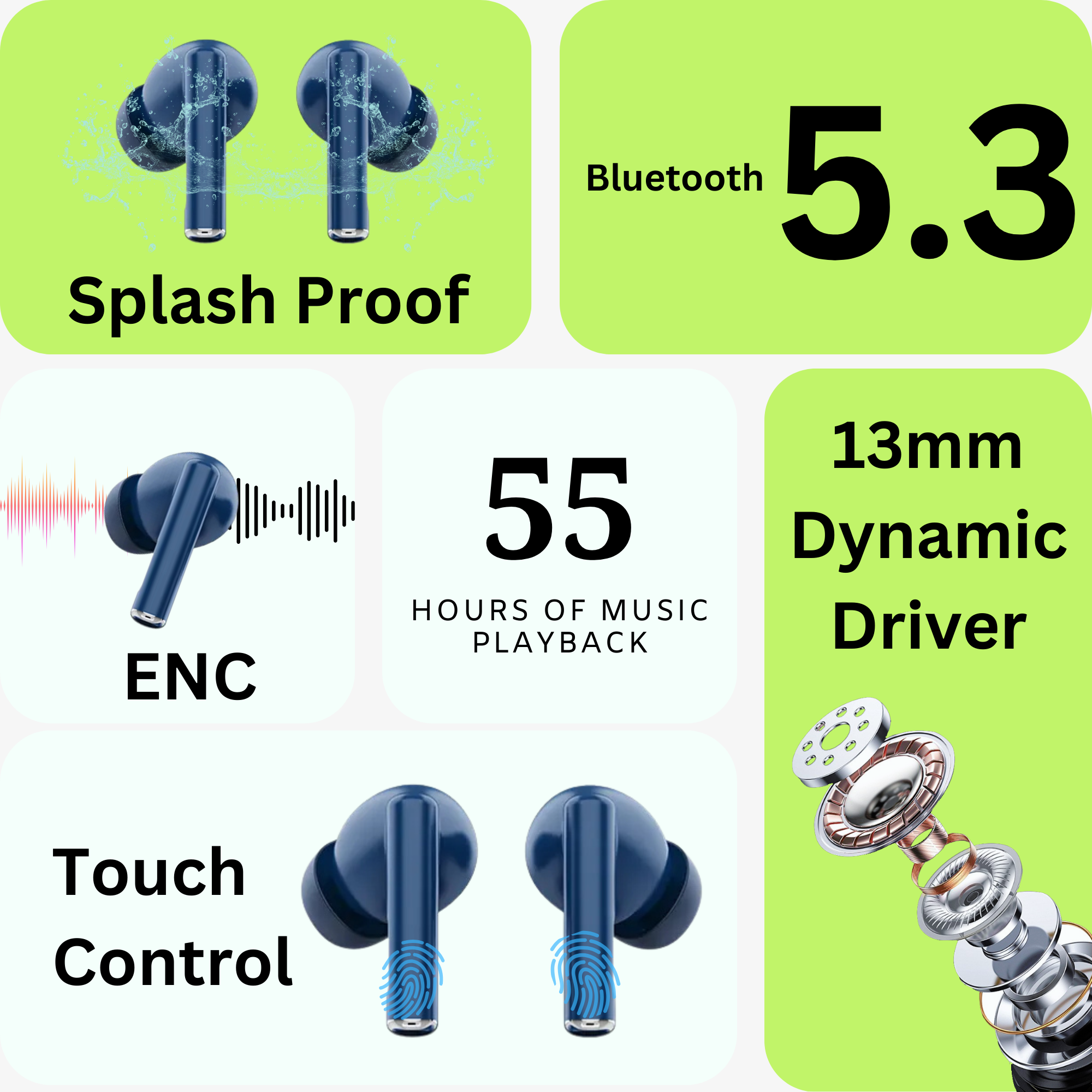 Zusix AuraPods 180 Truly Wireless Earbuds (TWS) with 55H Playtime, Deep Bass Bluetooth