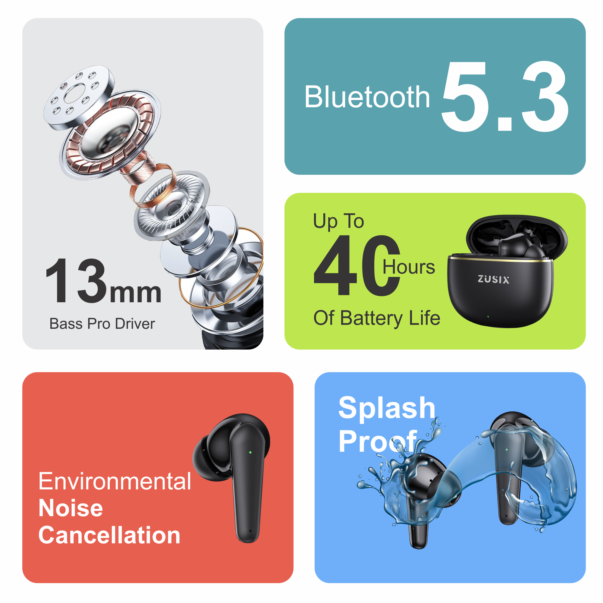 Zusix EchoPods 460 with 40 Hours Music Time True Wireless Bluetooth