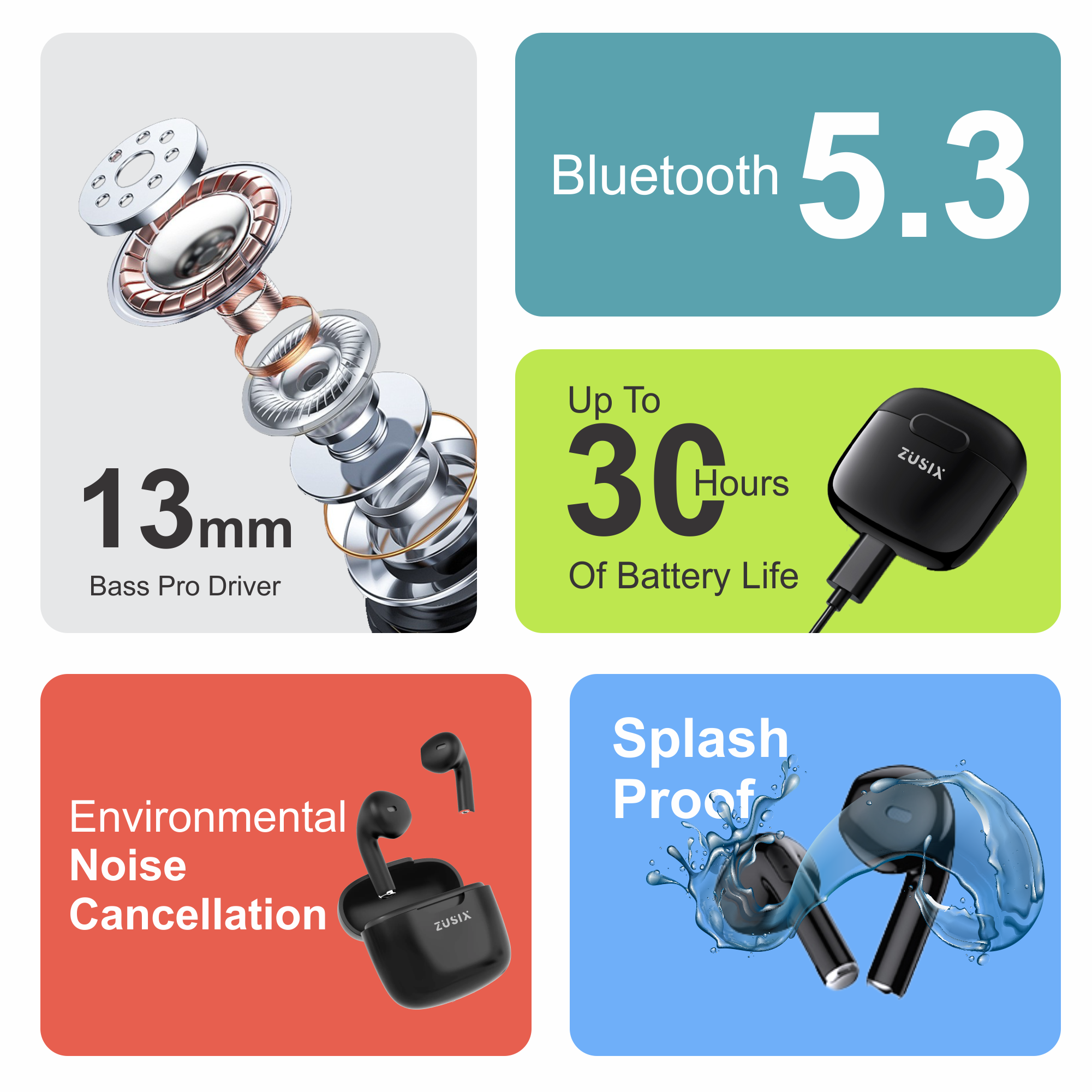 Zusix AirTone Mini with 30 Hours Music Time True Wireless Bluetooth