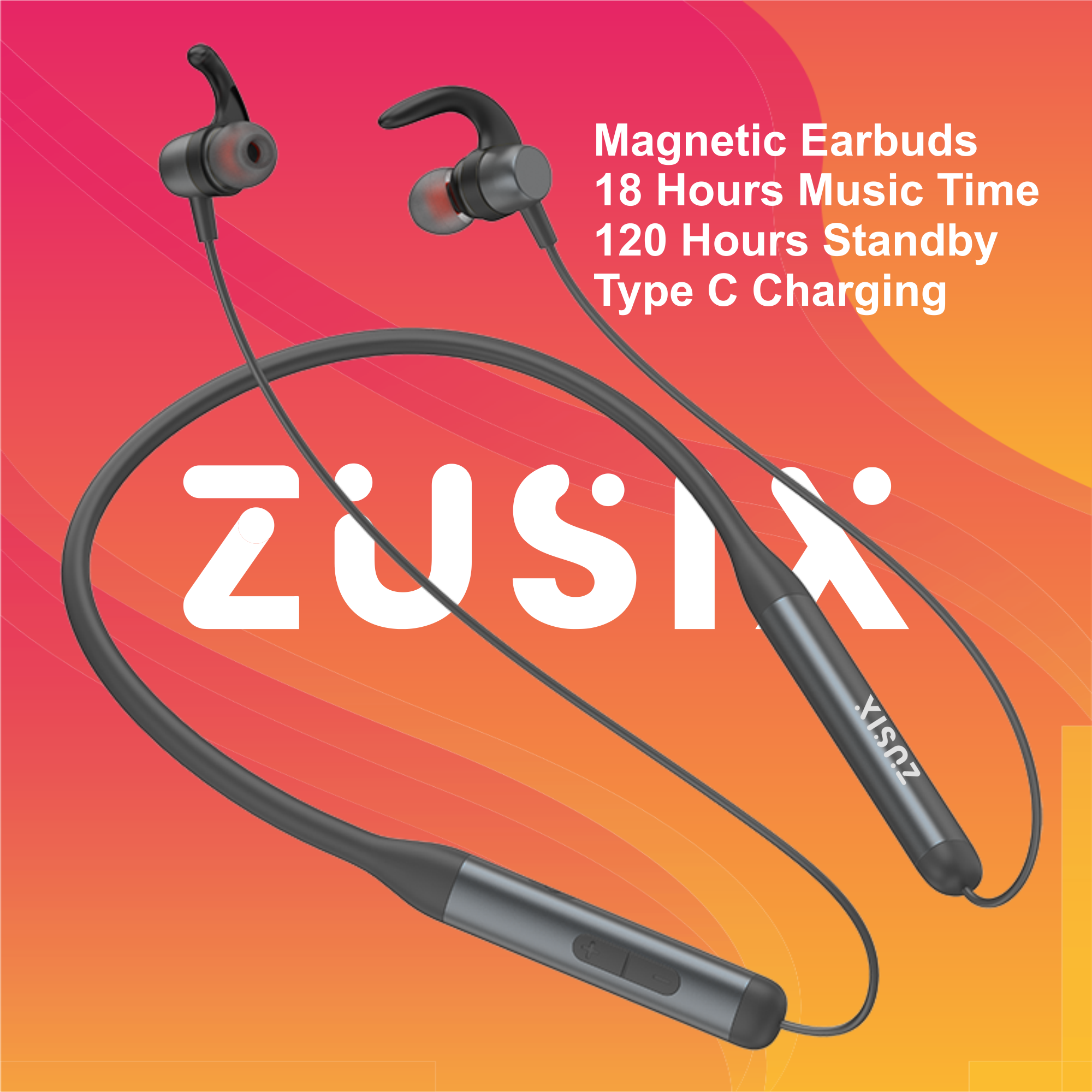 Zusix Elite 90 with 18 Hours Music Time In-Ear Wireless Neckband v5.3 Bluetooth Headset