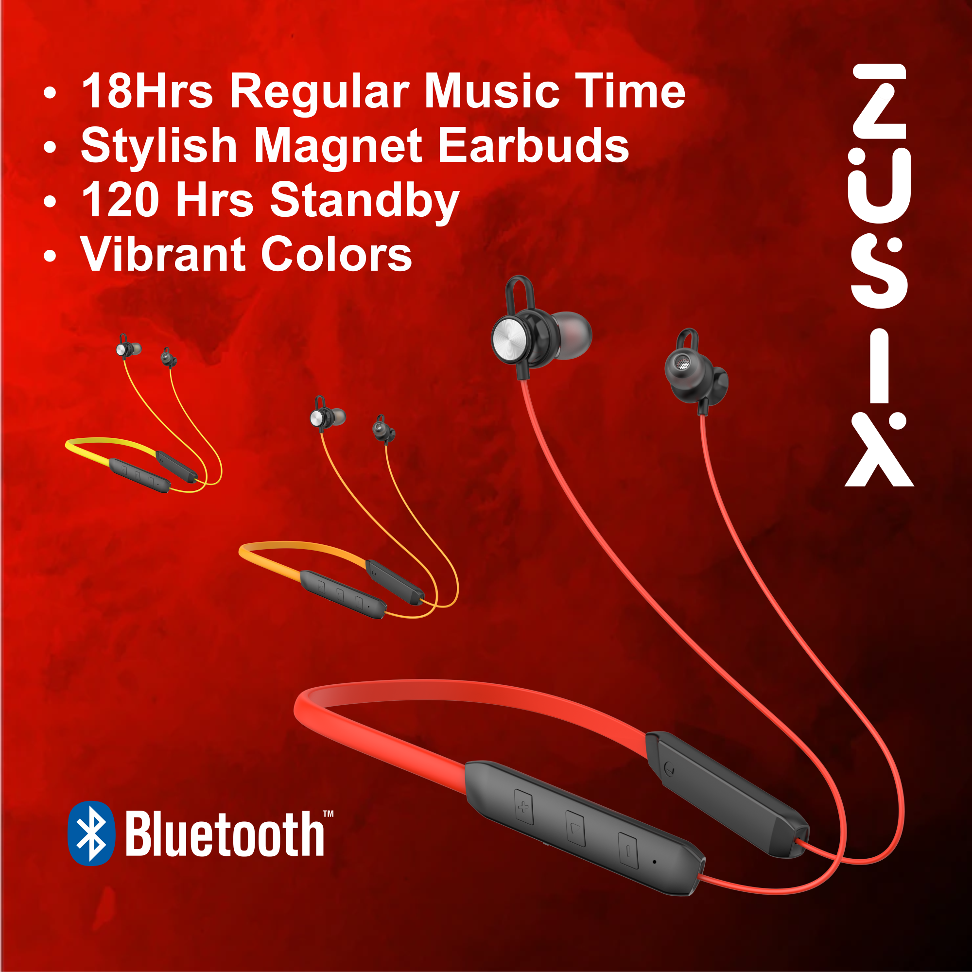 Zusix Storm 220 with 18 Hours Music Time In-Ear Wireless Neckband v5.3 Bluetooth Headset